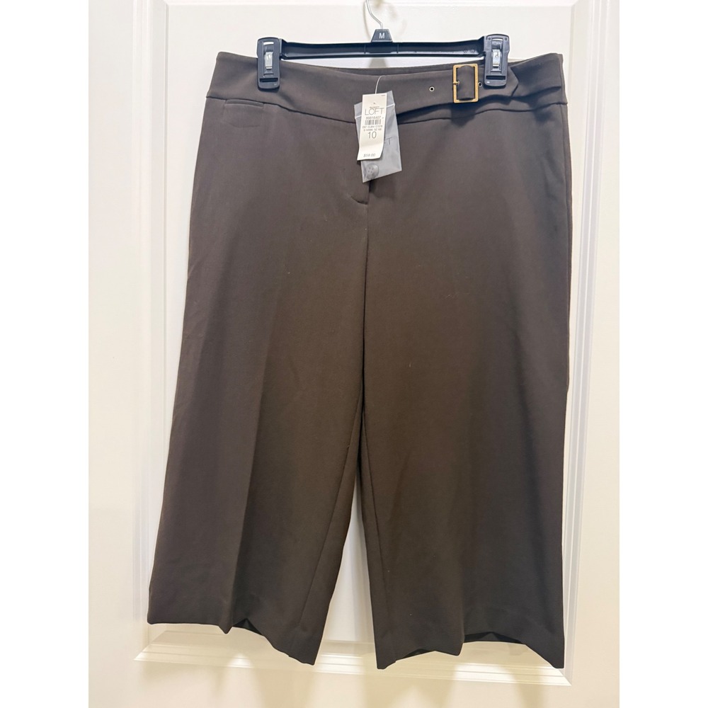Ann Taylor Loft Marisa Brown Cropped Pants Side Buckle Stretch Trousers Size 10